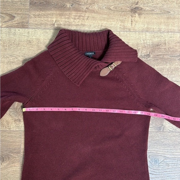 Talbots Womens Burgundy Split Turtleneck Toggle Pullover Sweater Cotton Knit S - Picture 4 of 7